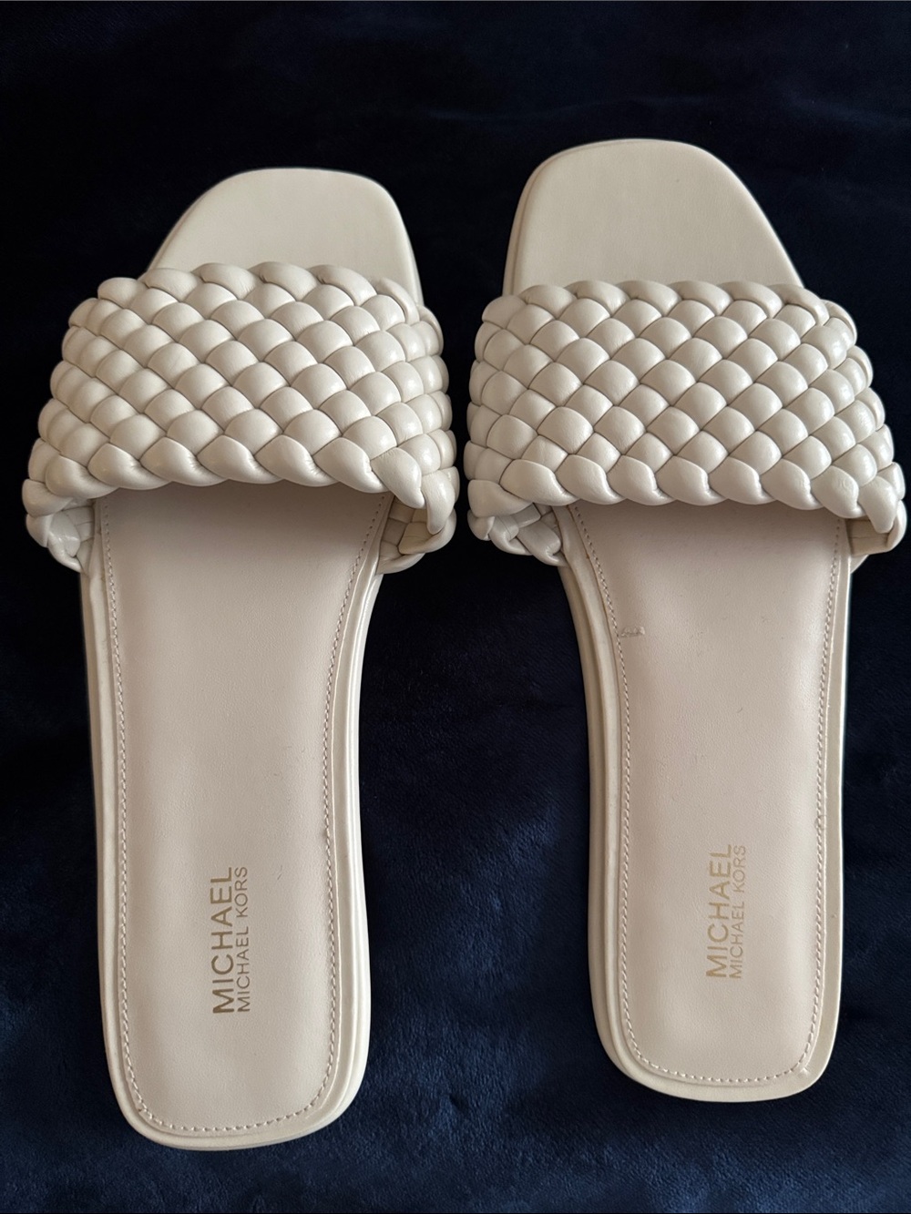 Michael Kors Cream Braided Slide Sandals Gently worn like New